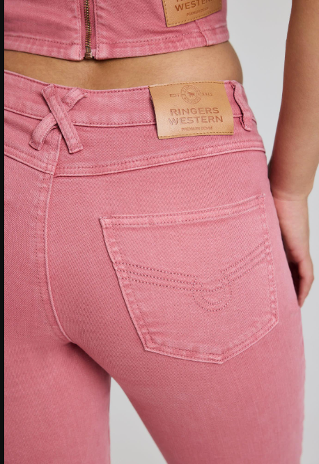 225160RW Ringers Western Women's Rodeo Rose Lace Up Mid Rise Jean Washed Pink