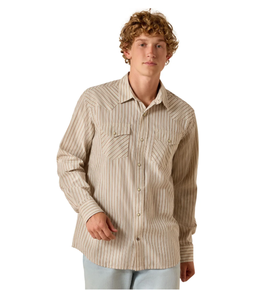 10071090 Ariat Men's Retro Hesper Fitted Snap Shirt Sandshell Stripe Shirt