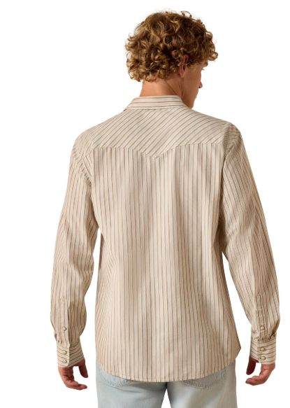 10071090 Ariat Men's Retro Hesper Fitted Snap Shirt Sandshell Stripe Shirt