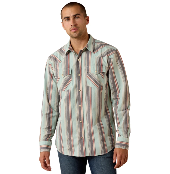 10071089 Ariat Men's Retro Hesperus Fitted Snap LS Shirt Aquifer Plaid