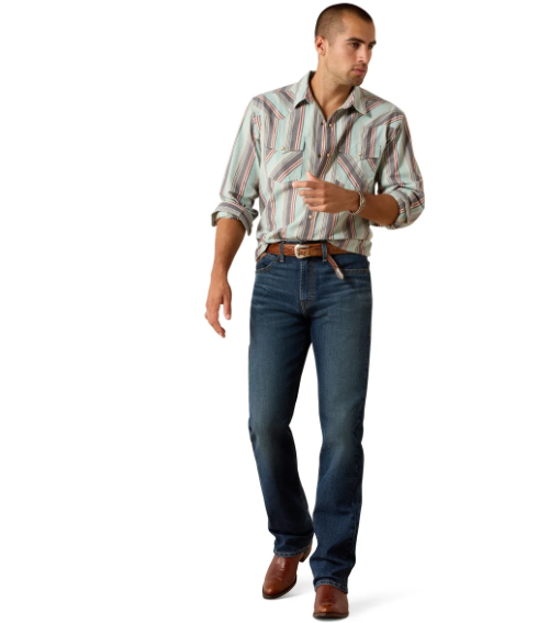 10071089 Ariat Men's Retro Hesperus Fitted Snap LS Shirt Aquifer Plaid