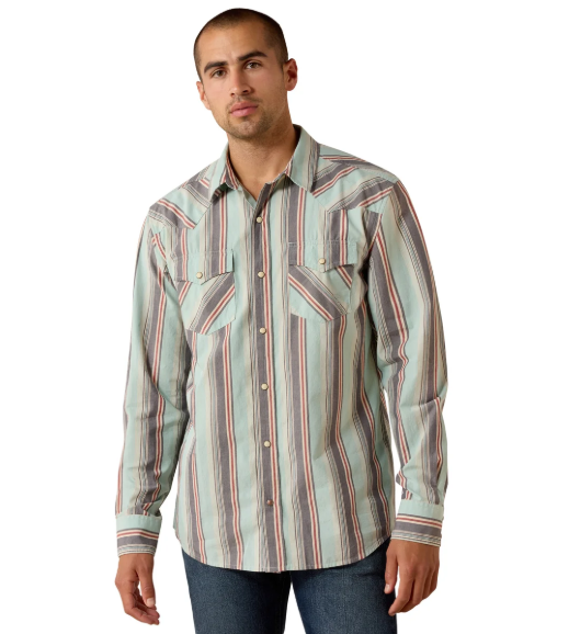 10071089 Ariat Men's Retro Hesperus Fitted Snap LS Shirt Aquifer Plaid
