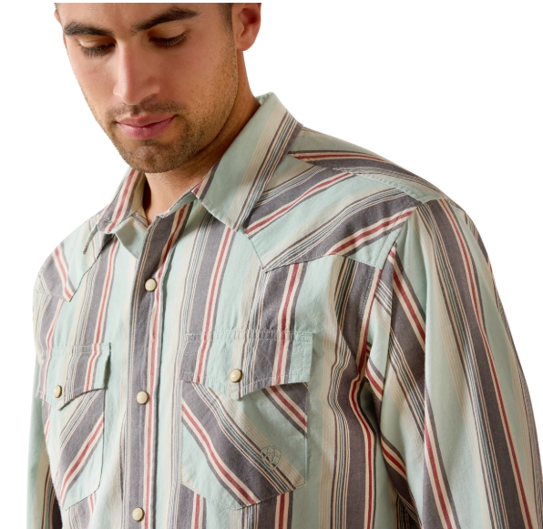 10071089 Ariat Men's Retro Hesperus Fitted Snap LS Shirt Aquifer Plaid