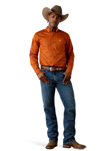 10071691 Ariat Men's Team Logo Twill Fitted Shirt Orange/Red