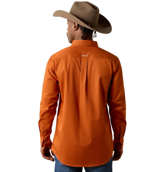 10071691 Ariat Men's Team Logo Twill Fitted Shirt Orange/Red