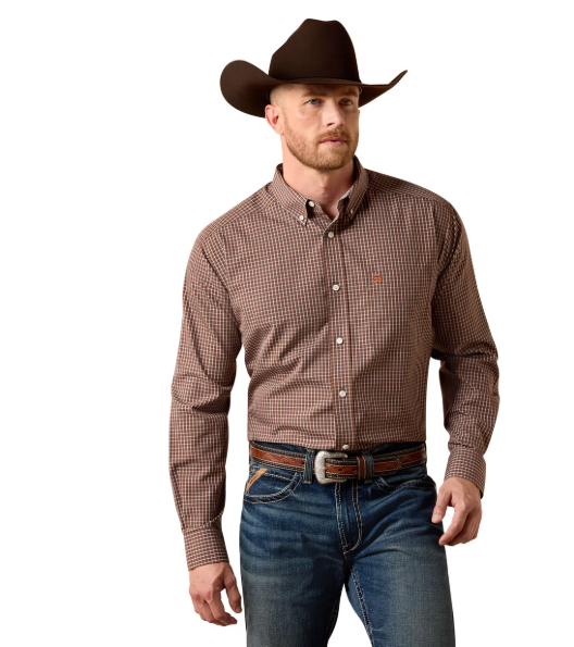 10071742 Ariat Men's Wrinkle Free Coen Classic Fit Shirt Chestnut Plaid
