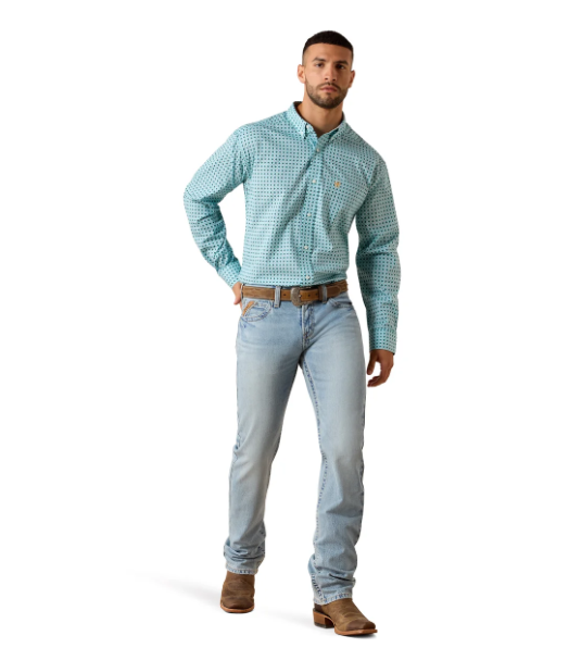 10071027 Ariat Men's Wrinkle Free Andy Classic Fit Shirt Angel Blue Geo Print