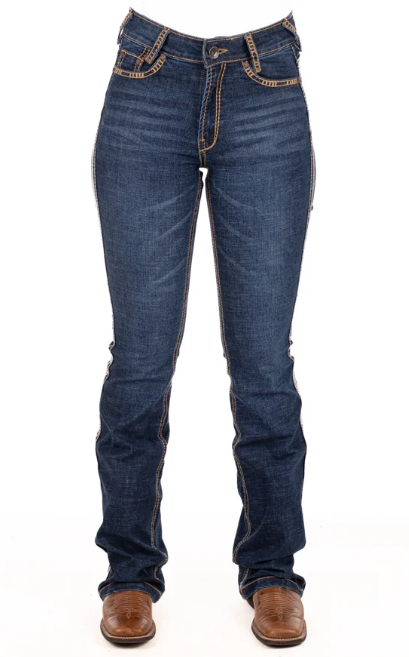 SR2242 Hitchley & Harrow Women's Ultra High Rise Core Range Tan Stitch Jean 32" Leg