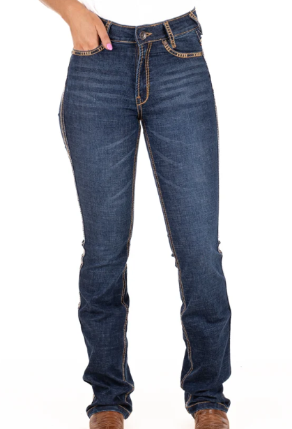 SR2242 Hitchley & Harrow Women's Ultra High Rise Core Range Tan Stitch Jean 32" Leg