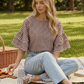 VT83548BRN  Charming Gingham Scalloped Cotton Blouse  Brown