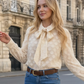 VT60798CREAM  Tie neck Polka dot Blouse  Cream