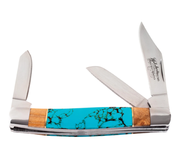 JA2521180561 Justin Stockman Knife Turquoise Colour Stone & Burlwood Handle