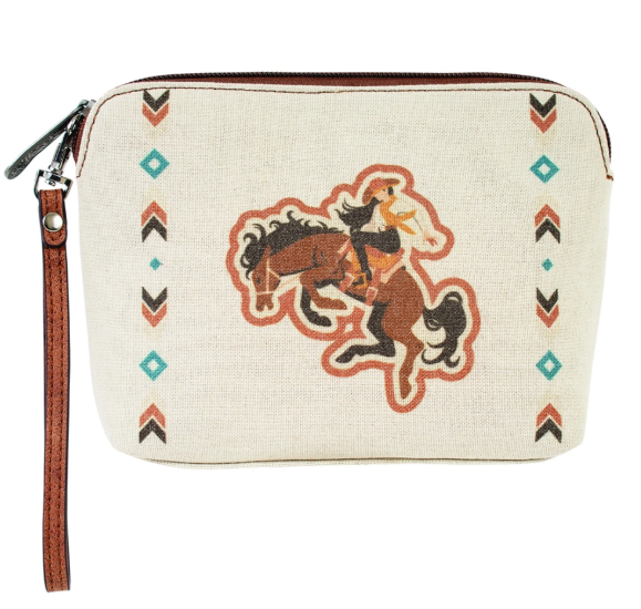 JA2521495264 Justin Ladies Cosmetic Pouch Canvas W/Bronco & Cowgirl