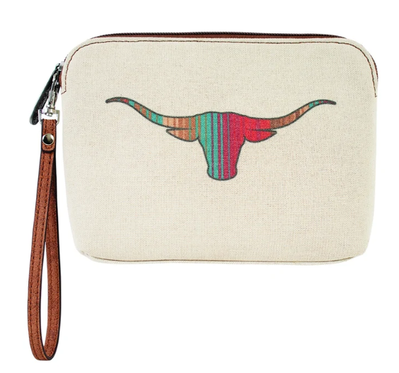 JA2521495265 Justin Ladies Cosmetic Pouch Canvas W/Striped Longhorn
