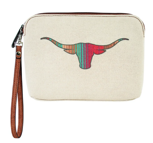 JA2521495265 Justin Ladies Cosmetic Pouch Canvas W/Striped Longhorn