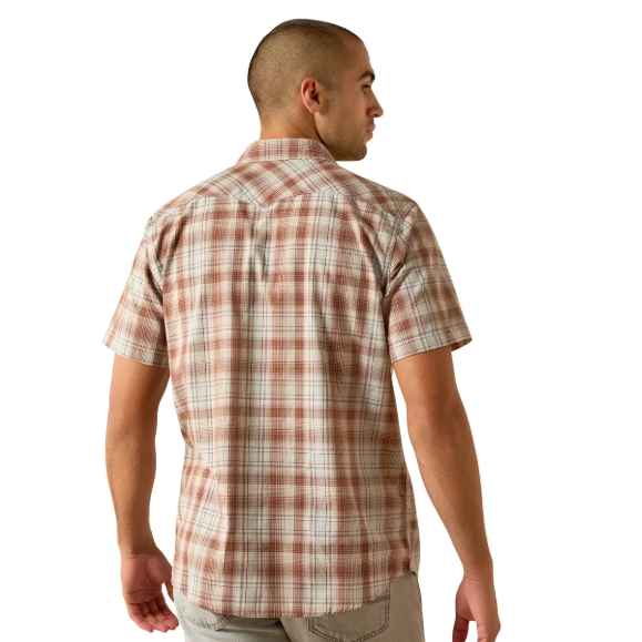 10071595 Ariat Men's Retro Hilliard Fitted Snap SS Light Brown Plaid