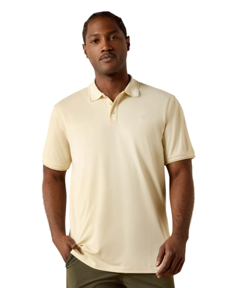 10071648 Ariat Men's Logo Fitted Polo Creme Brulee