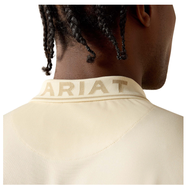 10071648 Ariat Men's Logo Fitted Polo Creme Brulee