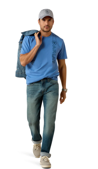 10071349 Ariat Men's Vertical Logo Tee Riviera