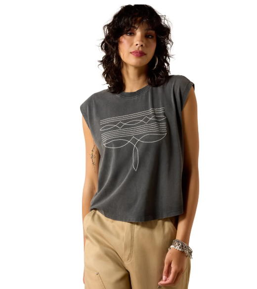 10071109 Ariat Women's Dallas Cropped SS Tee Charcoal Mineral Wash