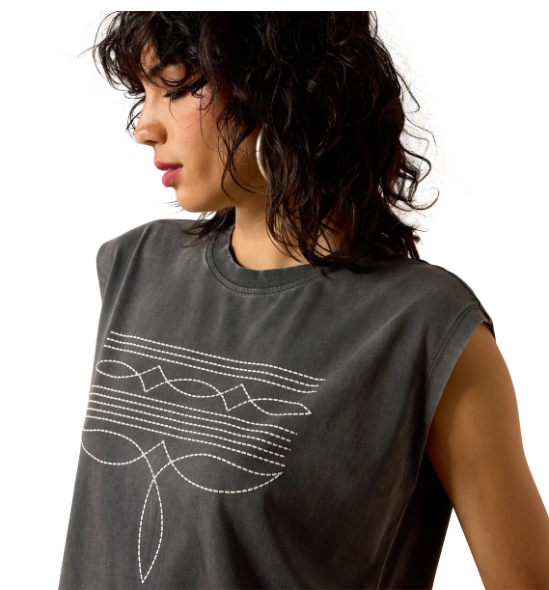 10071109 Ariat Women's Dallas Cropped SS Tee Charcoal Mineral Wash