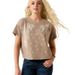 10071655 Ariat Women's Paisley Boxy Crop SS Tee Taupe Gray