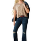 10071655 Ariat Women's Paisley Boxy Crop SS Tee Taupe Gray