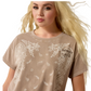 10071655 Ariat Women's Paisley Boxy Crop SS Tee Taupe Gray
