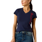10071355 Ariat Women's Vertical Logo SS Tee Navy/Red