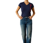 10071355 Ariat Women's Vertical Logo SS Tee Navy/Red
