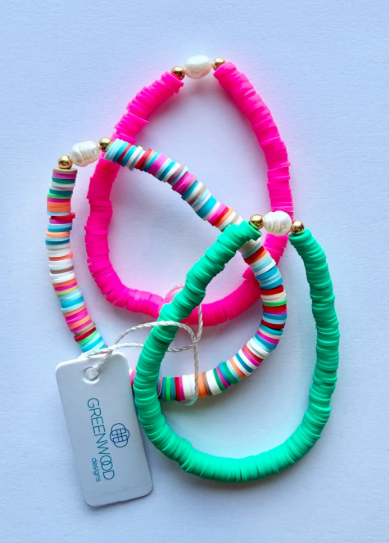BILLIEBND Billie Pearl Pop Hesishi Bracelet Bundle 3 Pack Pink, Multi, Green