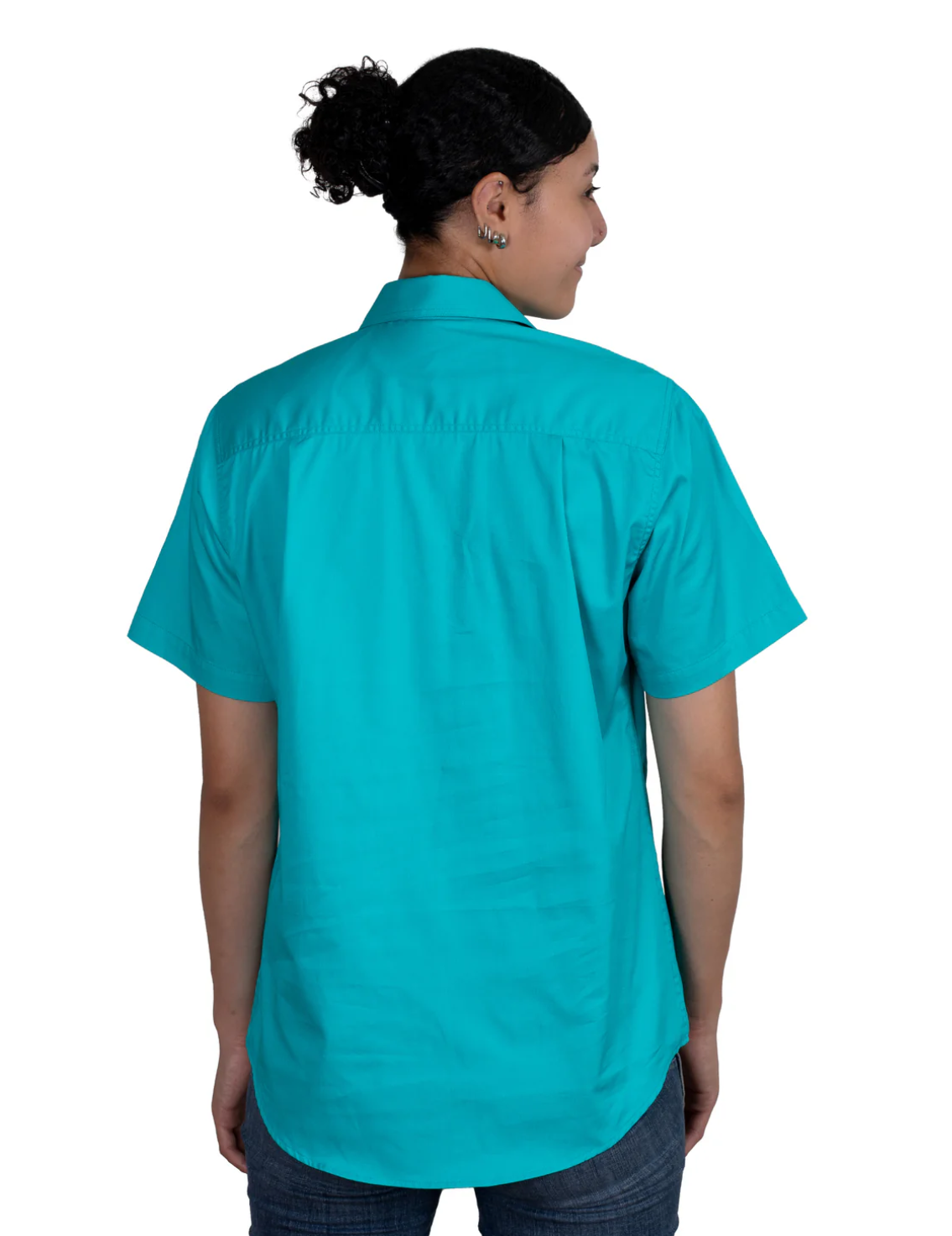 50506TUR Just Country Women's Evie Short Sleeve Half button Work shirt Turquoise