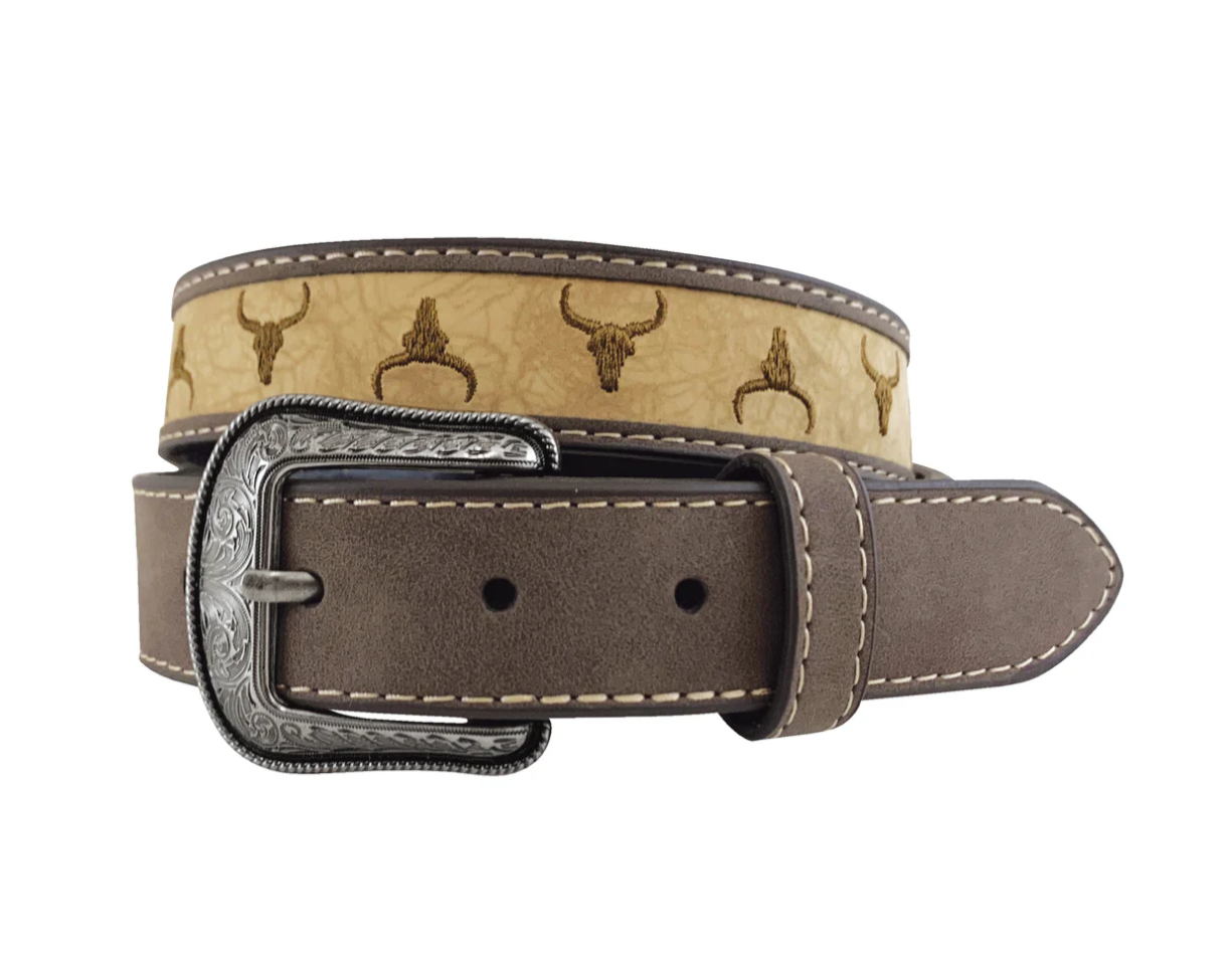 1779300 Roper Kids Belt 1.1/4 Leather steer head Embroidered brown