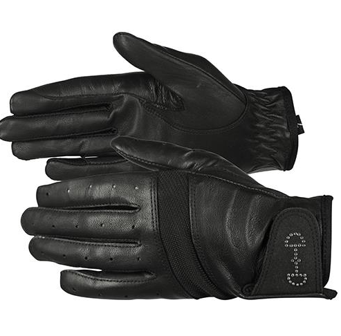 31697-BL Horze Leather Mesh Gloves Black