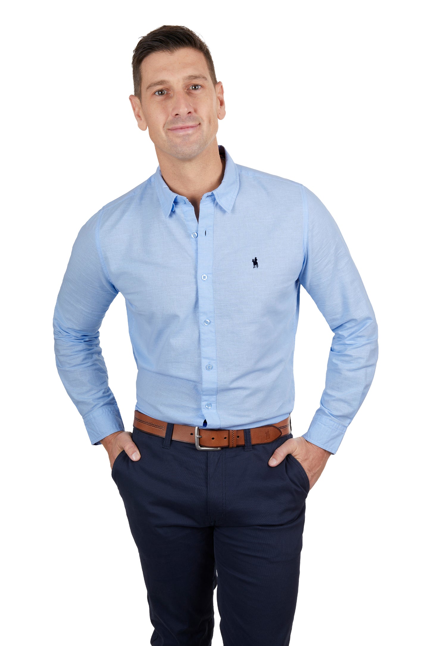 T4S1122045 Thomas Cook Men's Linen Tailored LS Shirt Light Blue