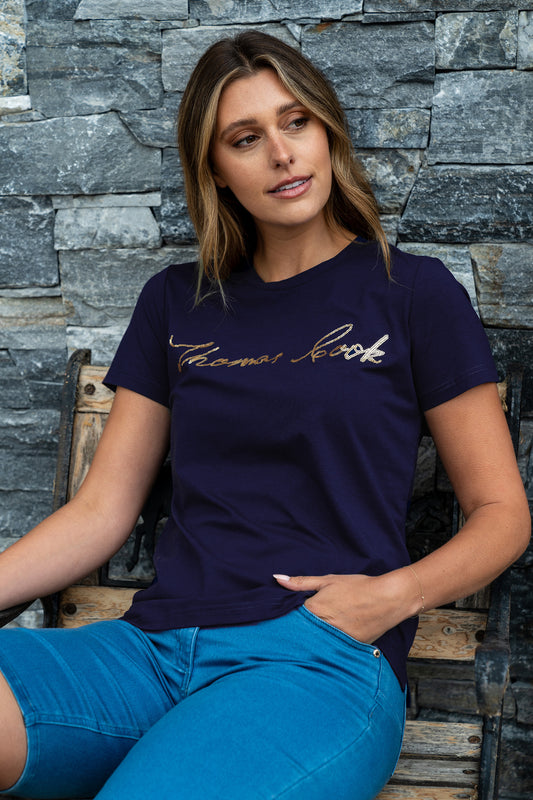 T4S2572065 Thomas Cook Women's Eva Script Tee Navy