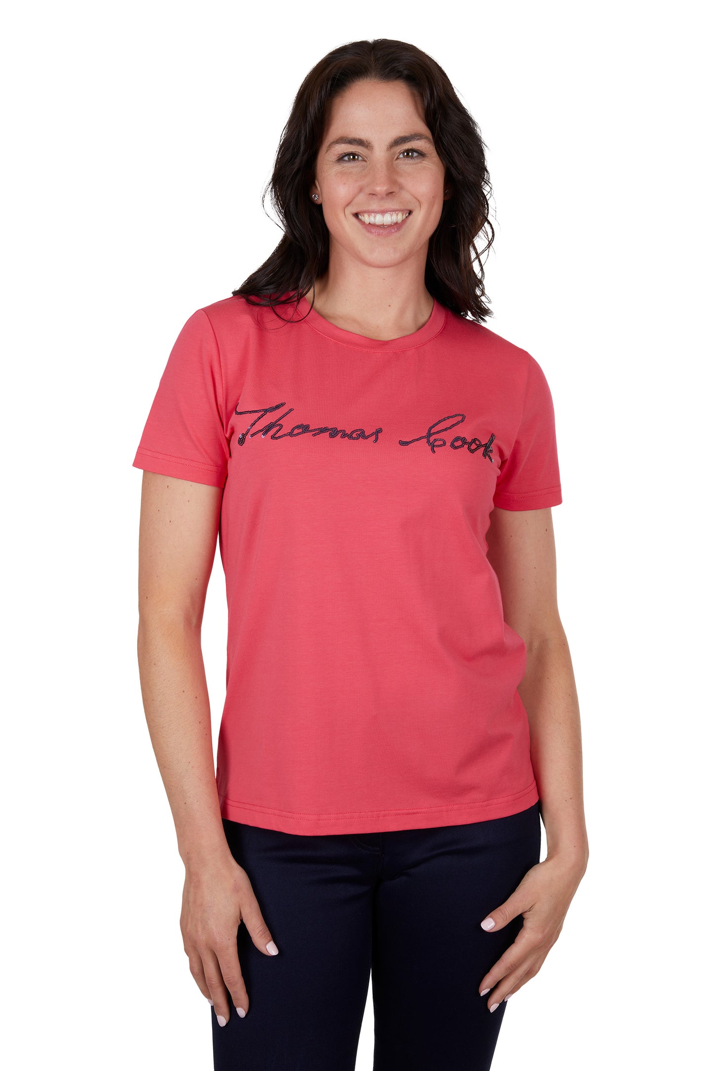 T4S2572065 Thomas Cook Women's Eva Script Tee Bright Rose