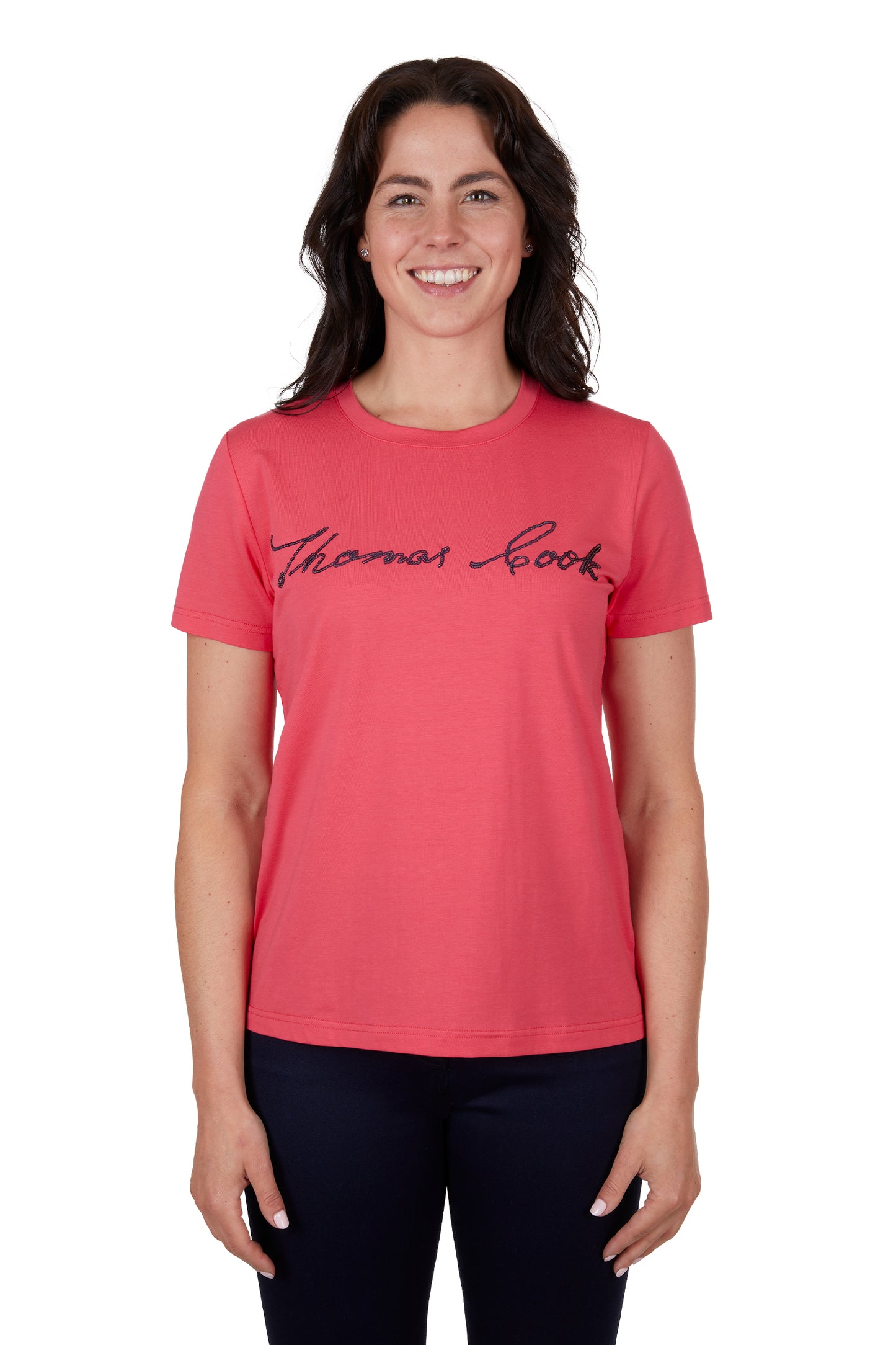 T4S2572065 Thomas Cook Women's Eva Script Tee Bright Rose