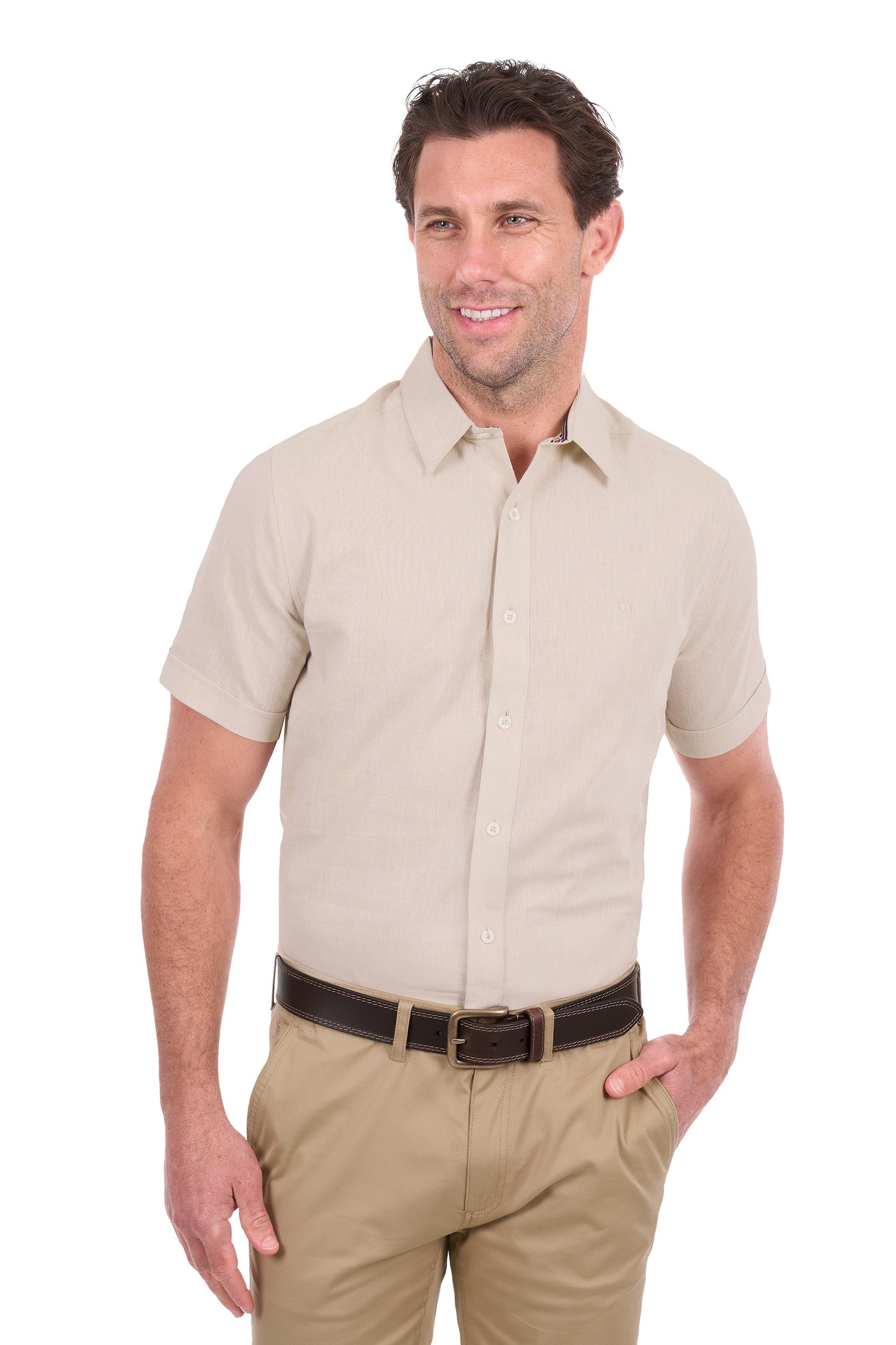 T6S1121045 Thomas Cook Men's Linen SS Shirt Natural Marle