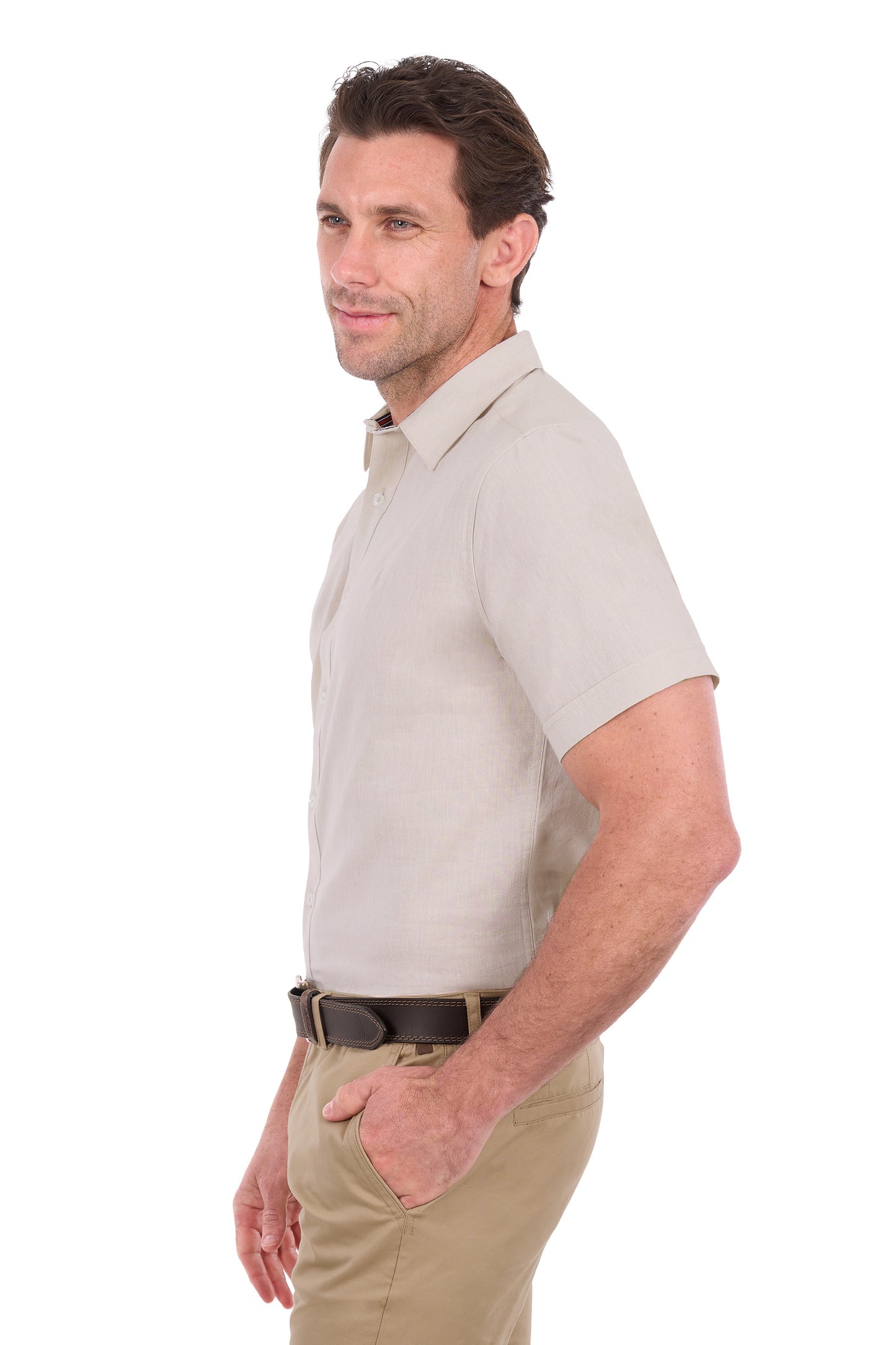 T6S1121045 Thomas Cook Men's Linen SS Shirt Natural Marle