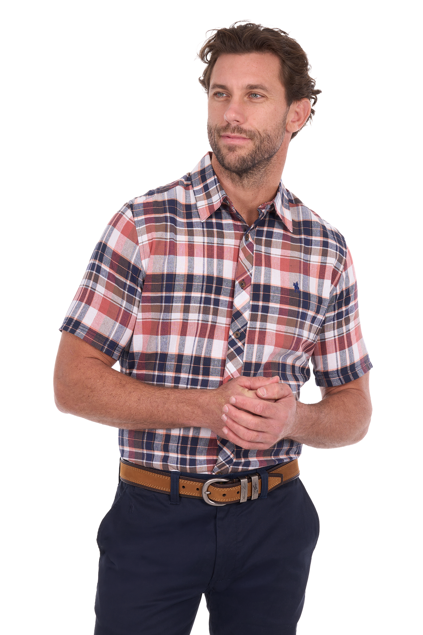 T6S1122128 Thomas Cook Men's Ethan SS Shirt Rust/Navy