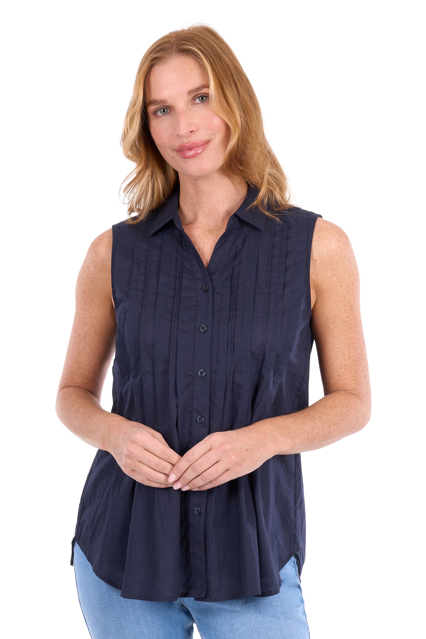 T6S2116090 Thomas Women's Pearl Sleeveless Shirt Navy