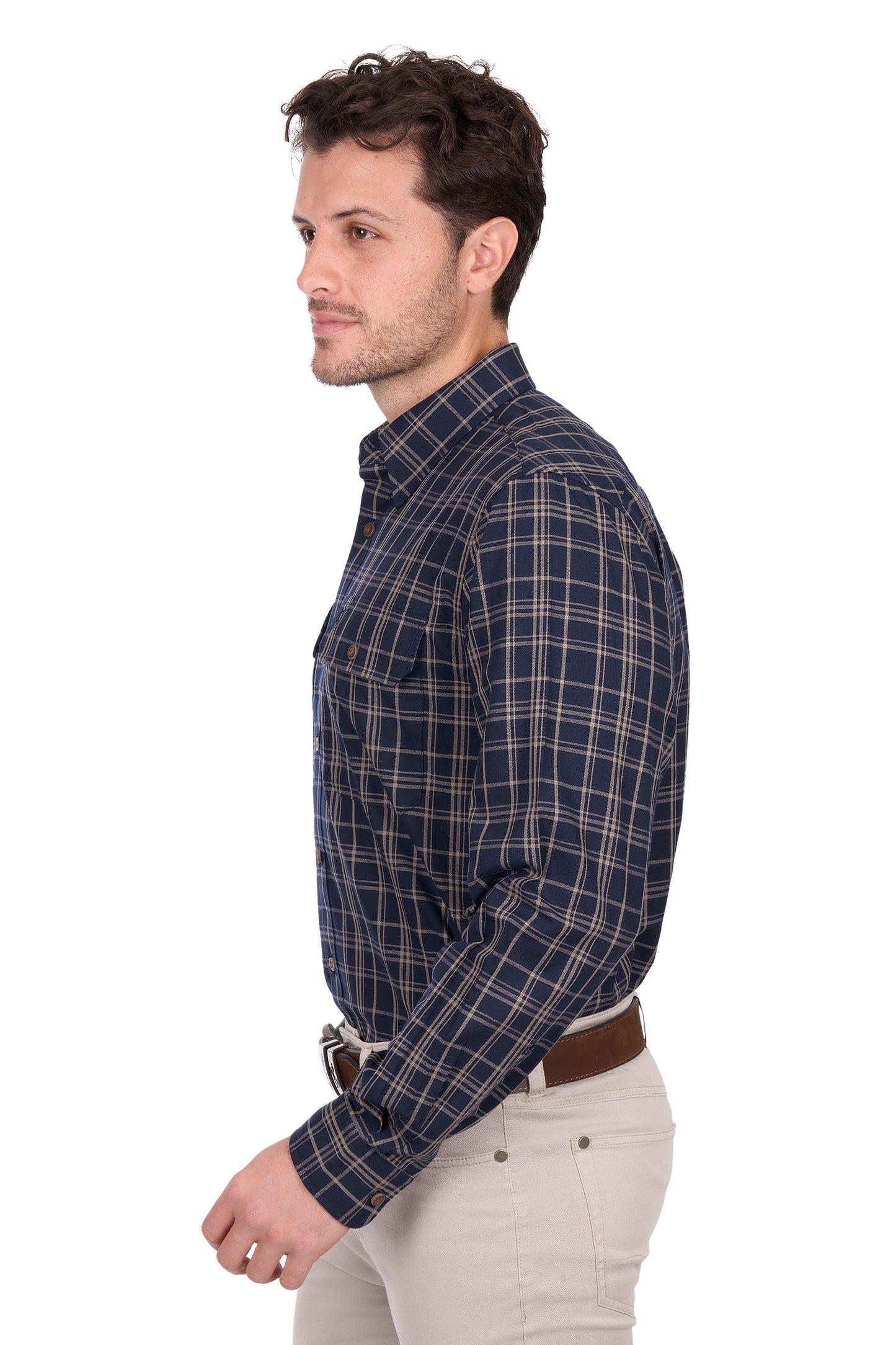 T6W1115034 Thomas Cook Men's Adam 2PKT LS Shirt Navy/Tan
