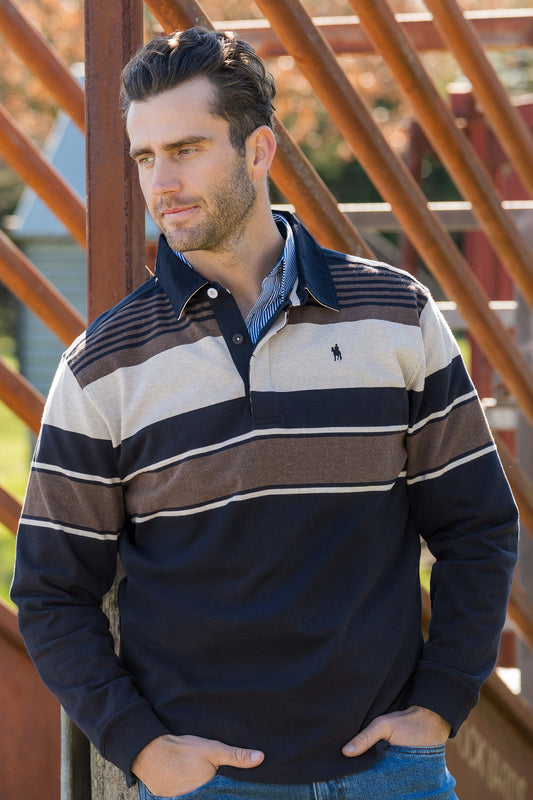 T6W1503024 Thomas Cook Men's Bryan Stripe Rugby Navy/Dark Tan