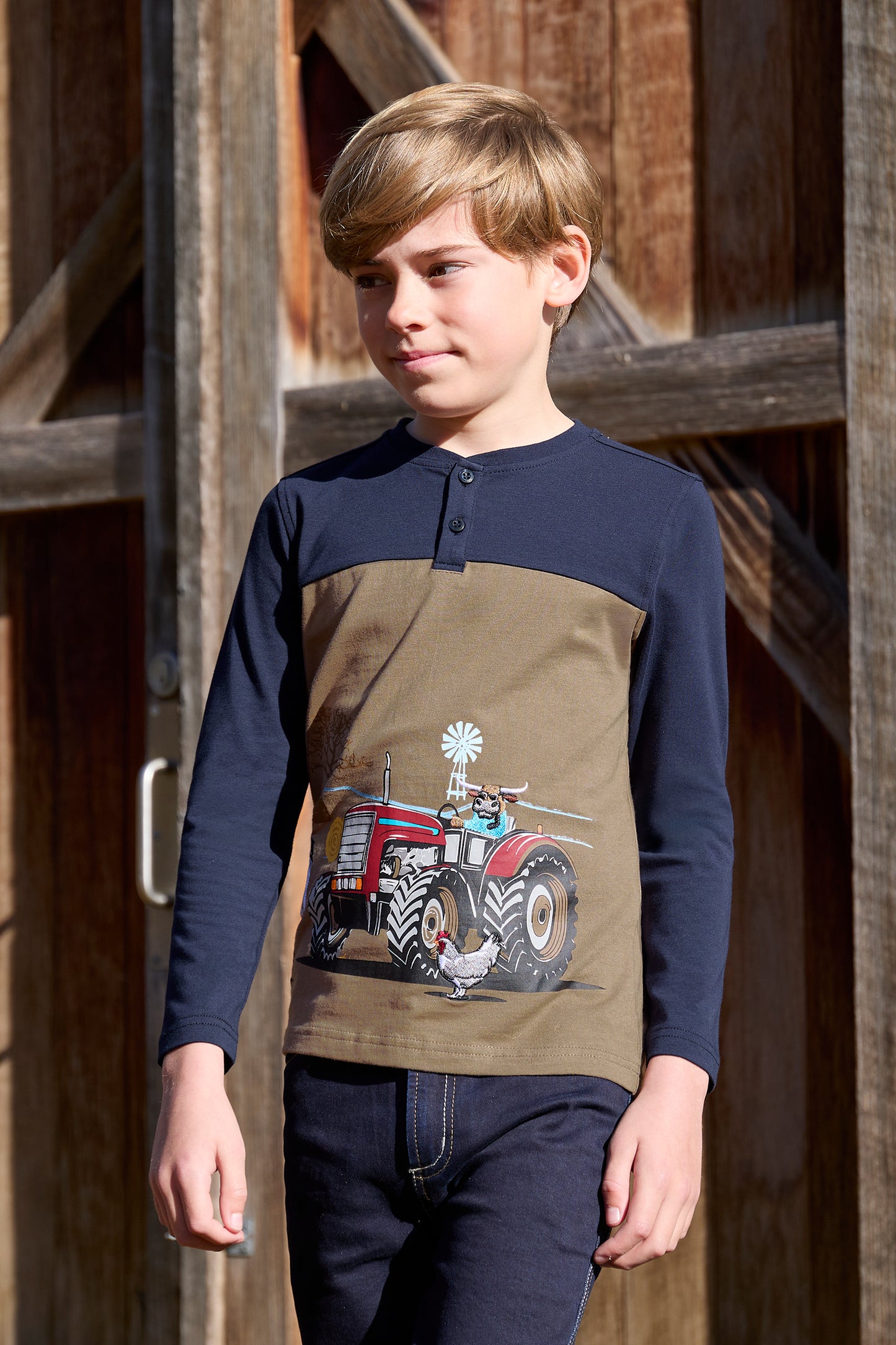 T6W3517201 Thomas Cook Boy's Karl Henley L/S Tee Navy/Tan
