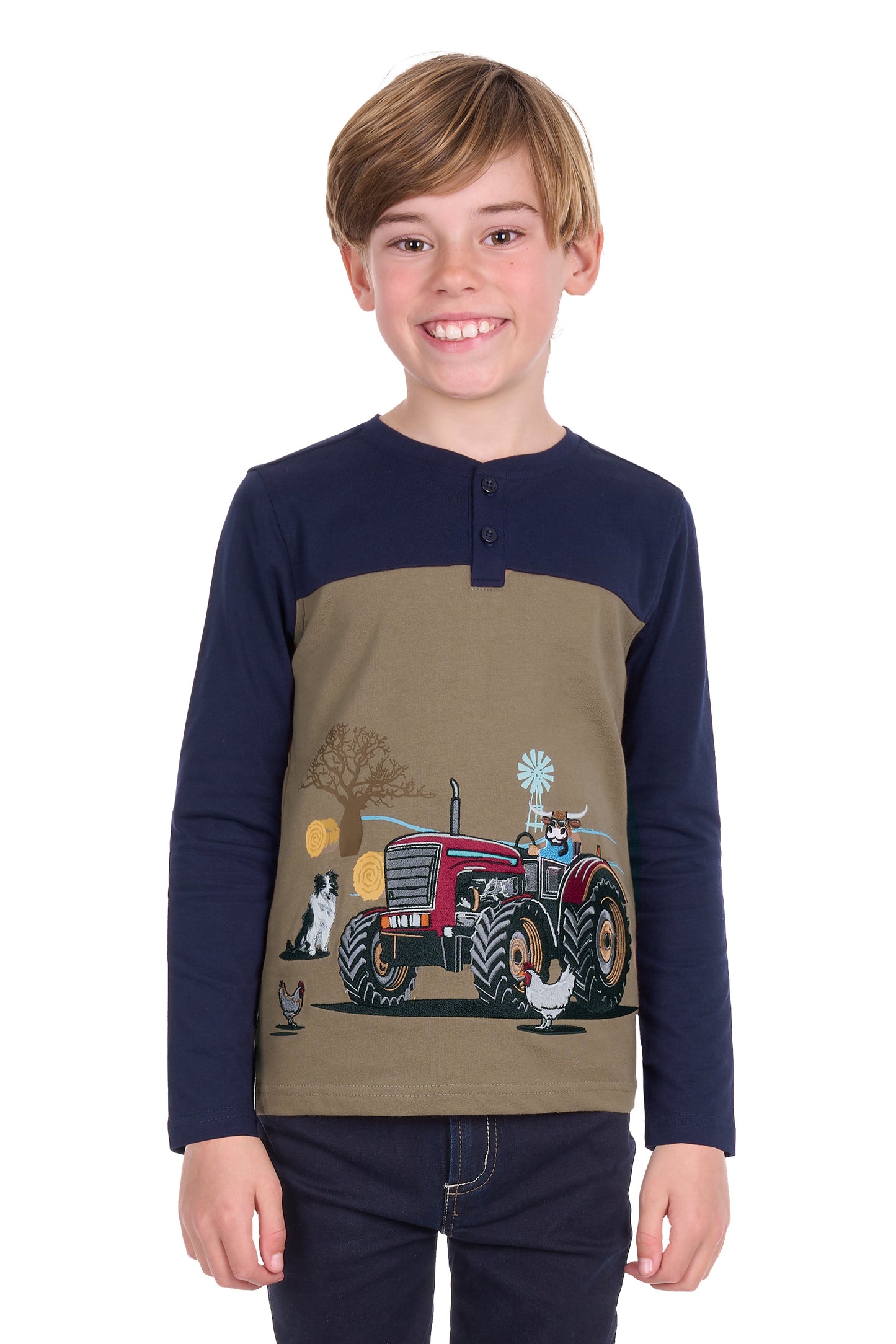 T6W3517201 Thomas Cook Boy's Karl Henley L/S Tee Navy/Tan