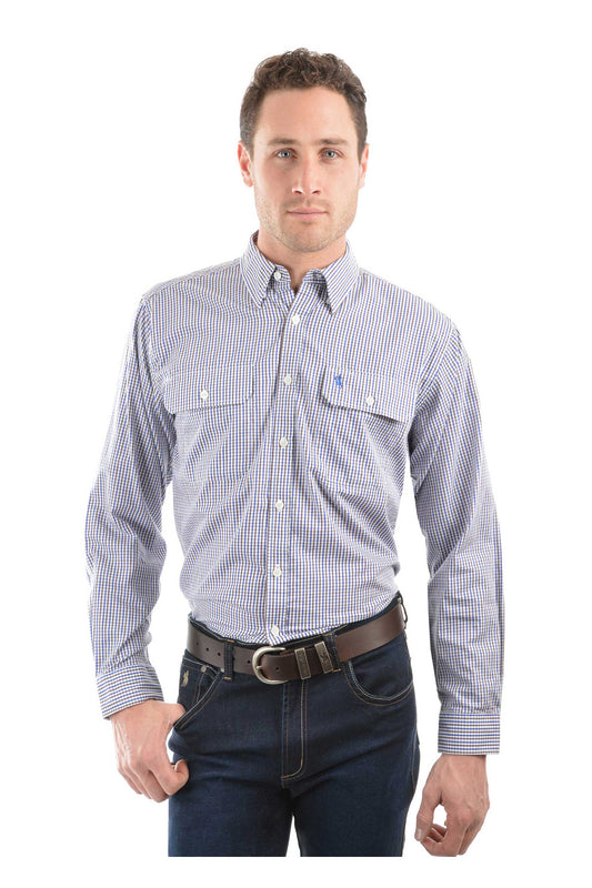 TCP1115158 Thomas Cook Men's Wentworth LS Shirt Royal Blue & Brown
