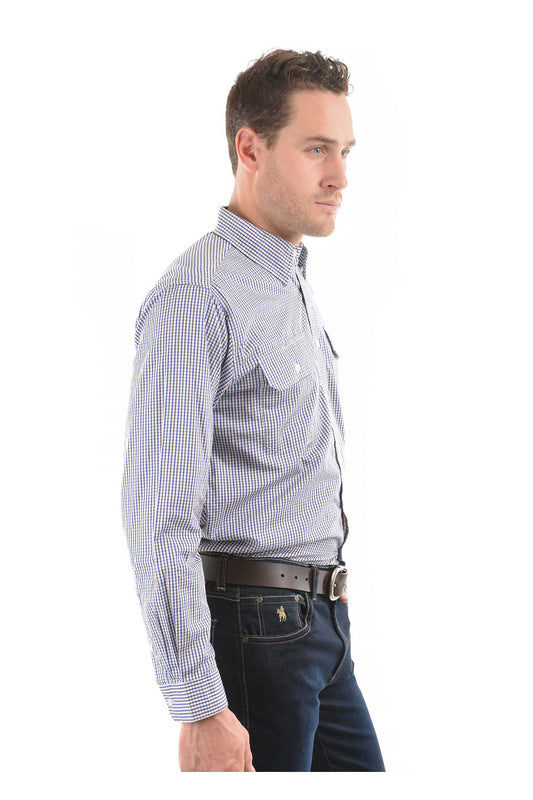 TCP1115158 Thomas Cook Men's Wentworth LS Shirt Royal Blue & Brown