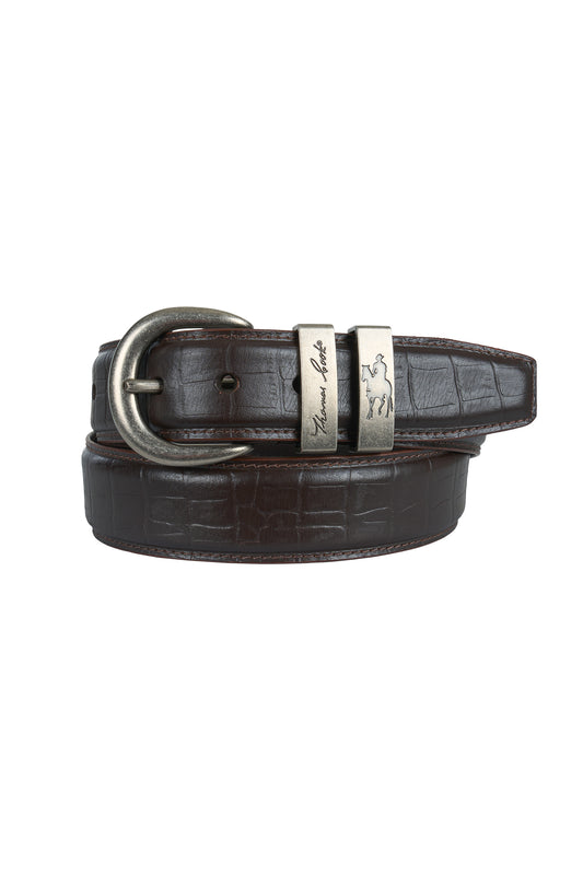 T6W1963BEL Thomas Cook Croc Twin Keeper Belt Chocolate