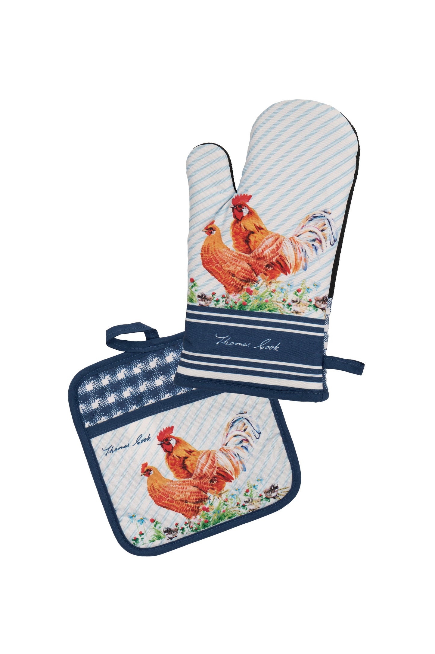 TCP2906OVN Thomas Cook Tea Oven Mitt & Pot Holder Set Navy/White